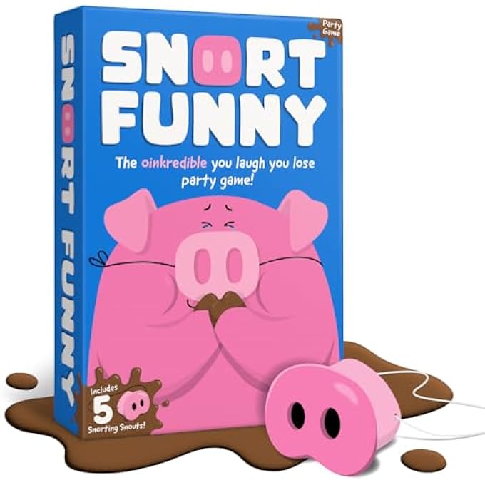 rayihni SNORT FUNNY  THE OINKREDIBLE YOU LAUGH YOU LOSE PARTY GAME, FAMILY GAMES FOR KIDS AND ADULTS W/ 150 CHALLENGE CARDS, 5 PIG SNOUTS & MUD TOKENS, FUNNY GAMES FOR FRIEND & FAMILY, 4-8 PLAYERS, AGES 8+ - Image 1